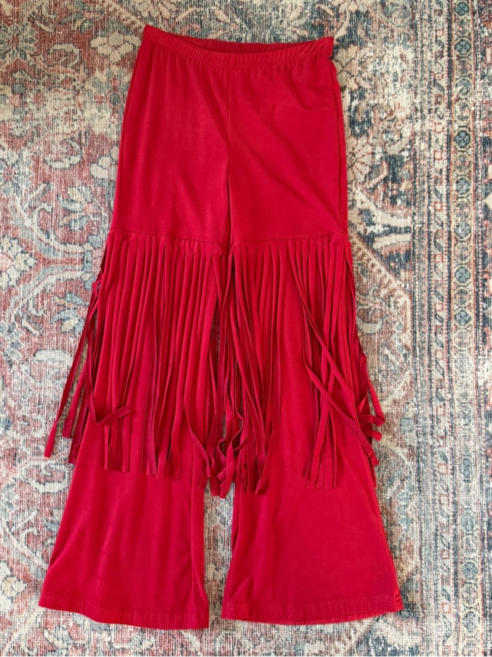 Rare Y2K Vintage Red Fringe High Waisted Flare Pants